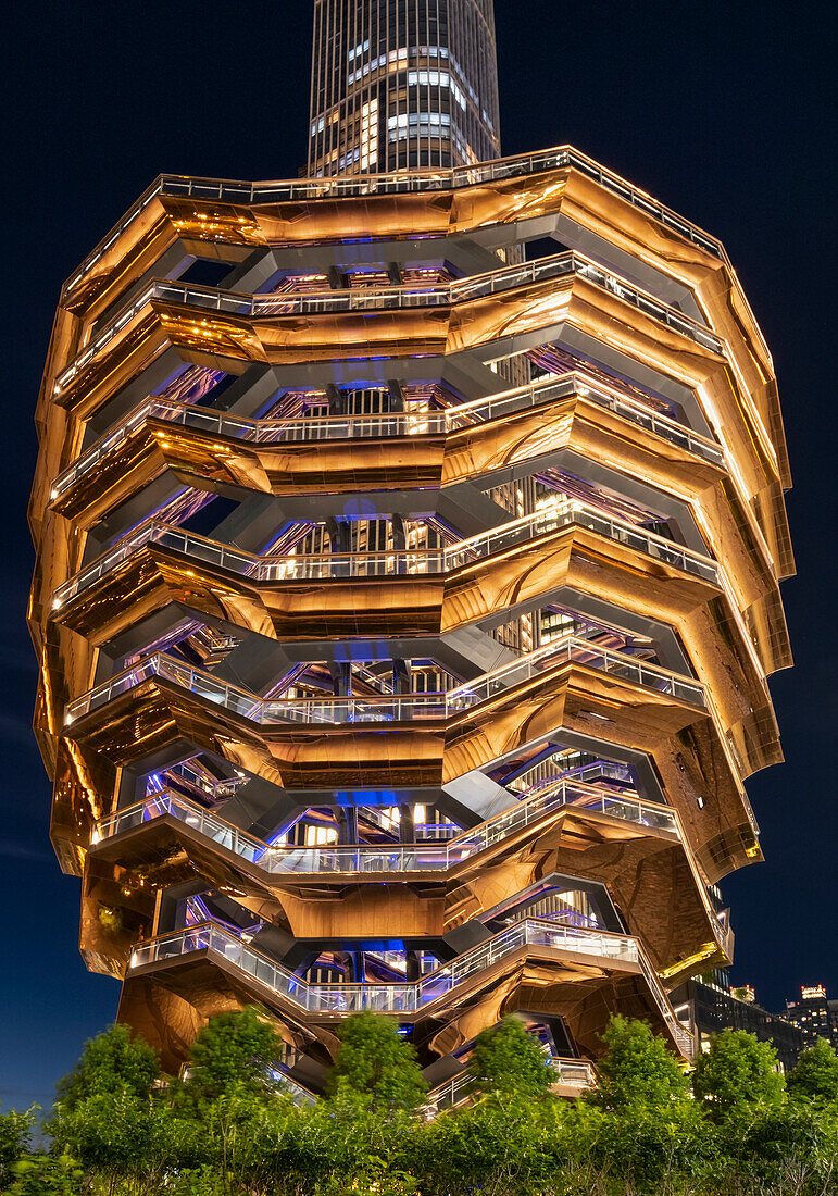 The Vessel at night, Hudson Yards, Manhattan, New York City, New York, United States of America, North America