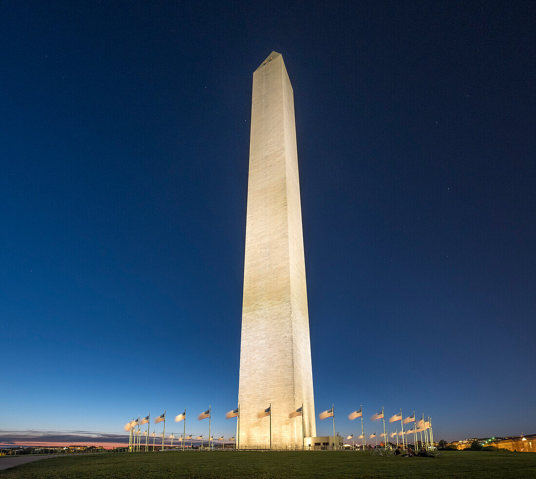 The Washington Monument at night, National Mall, Washington DC, United States of America, North America