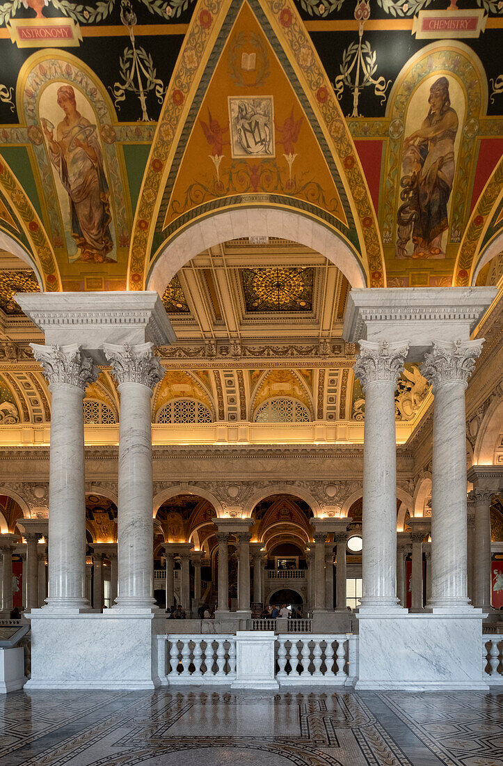 Intricate interior of The Great Hall in the Library of Congress, Capitol Hill, Washington DC, United States of America, North America