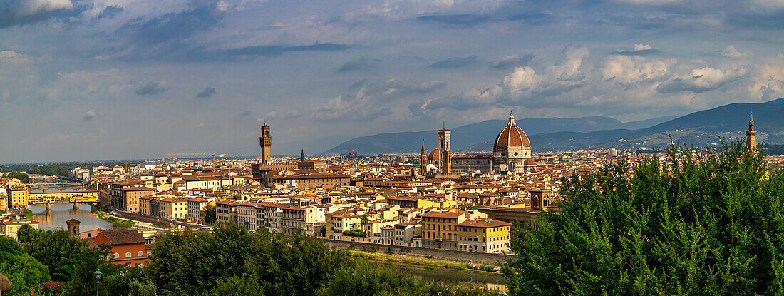 View of the historic center of Florence, UNESCO World Heritage Site, from the Colle di San Miniato, Florence, Tuscany, Italy, Europe