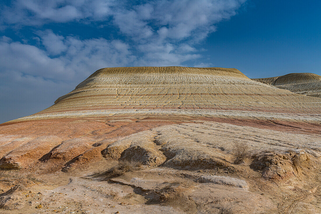 Mehrfarbige Sandsteinschichten, Kyzylkup, Mangystau, Kasachstan, Zentralasien, Asien