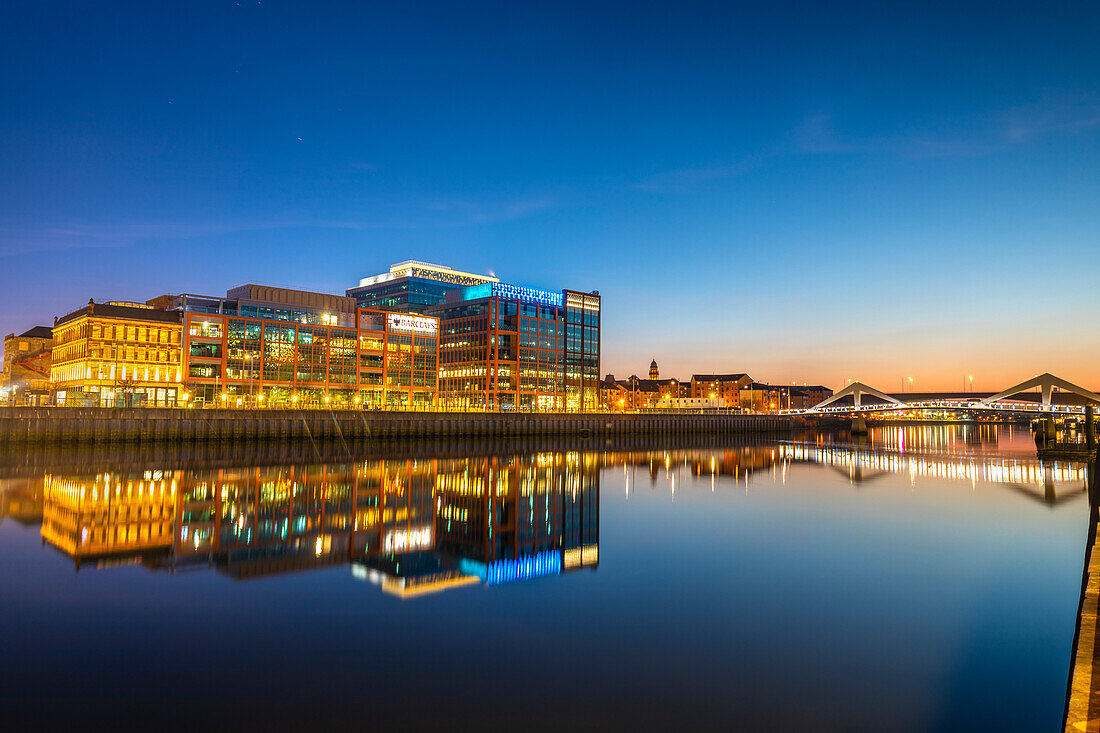 Barclays Campus at sunset, Tradeston, River Clyde, Glasgow, Scotland, United Kingdom, Europe