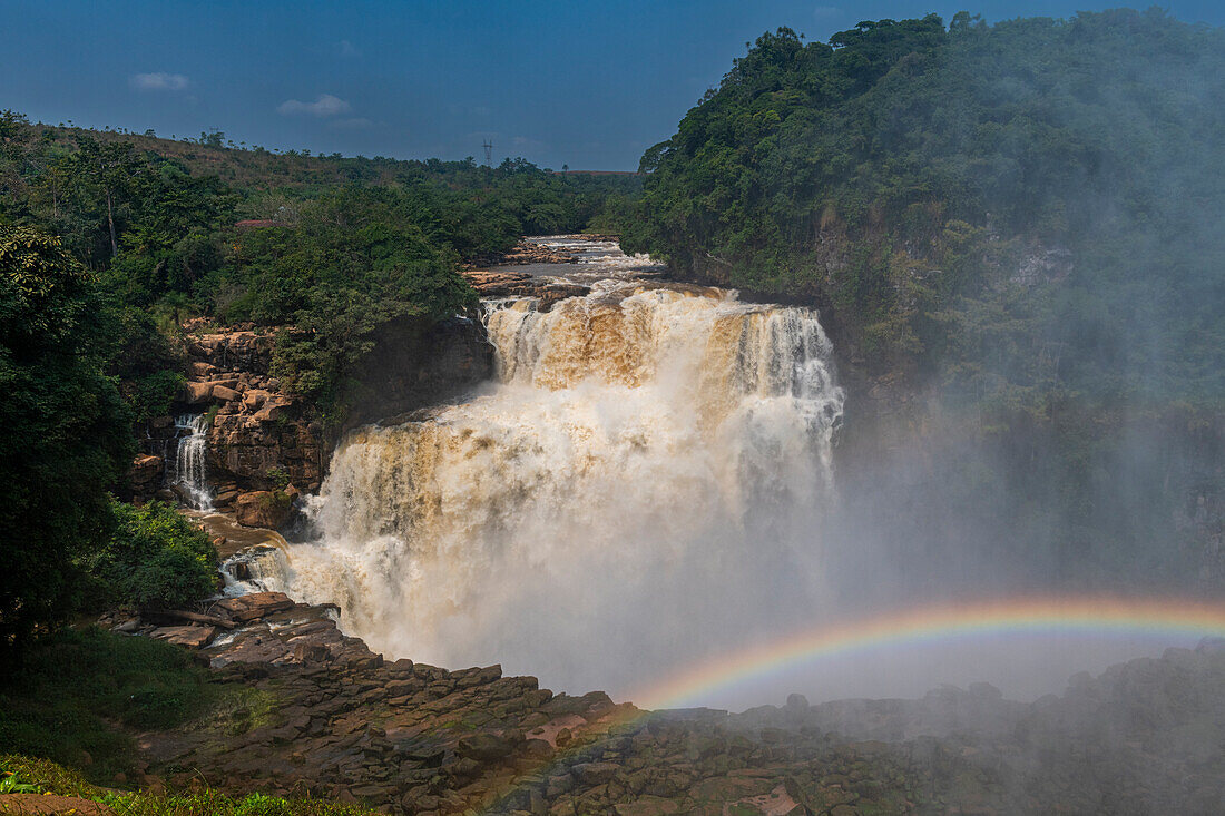Rainbow on the Zongo waterfall on the Inkisi River, Democratic Republic of the Congo, Africa