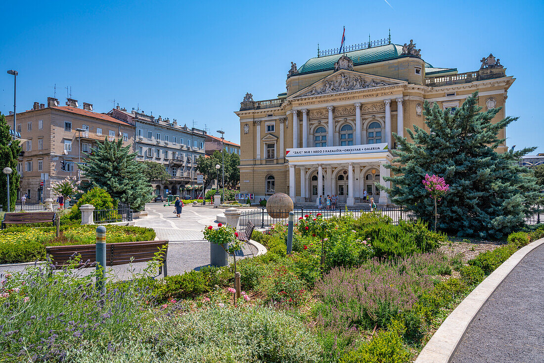 View of Theatre Park and Croatian National Theatre, Rijeka, Kvarner Bay, Croatia, Europe