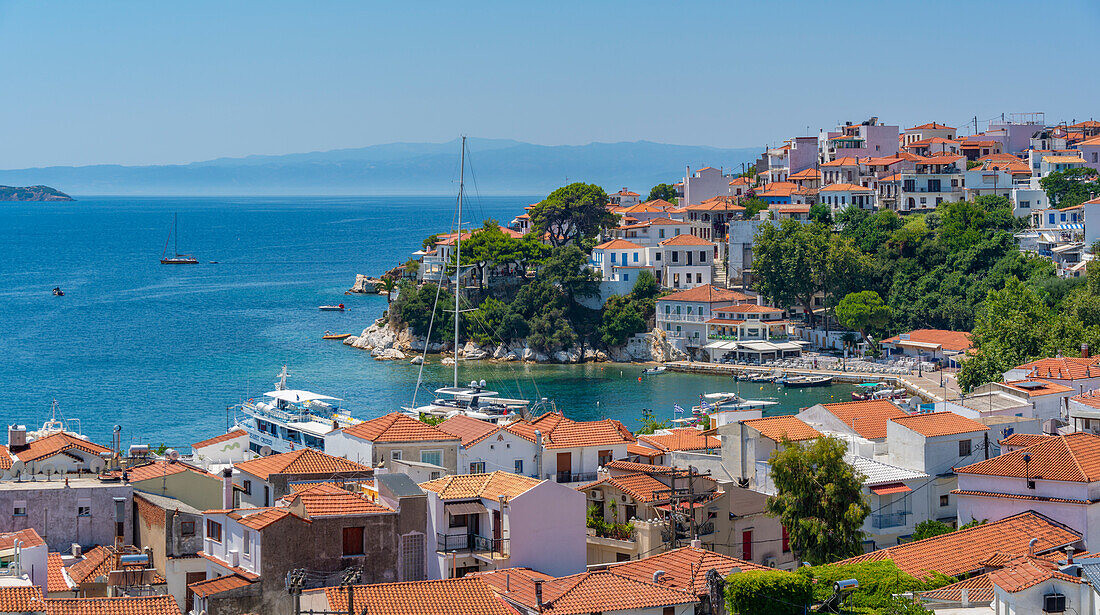 View of Skiathos Town from St. Nicholas Church, Skiathos Island, Sporades Islands, Greek Islands, Greece, Europe