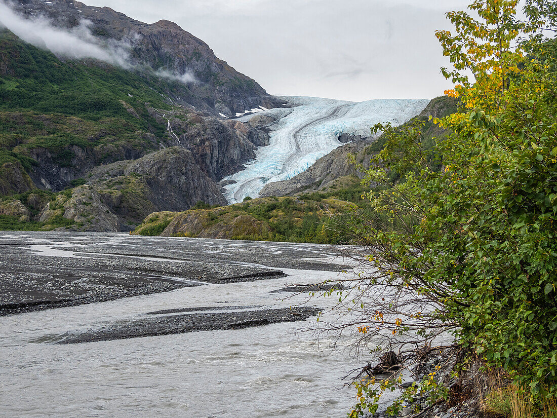 Ein Blick auf den Exit Glacier, der vom Harding Ice Field kommt, Kenai Fjords National Park, Alaska, Vereinigte Staaten von Amerika, Nordamerika