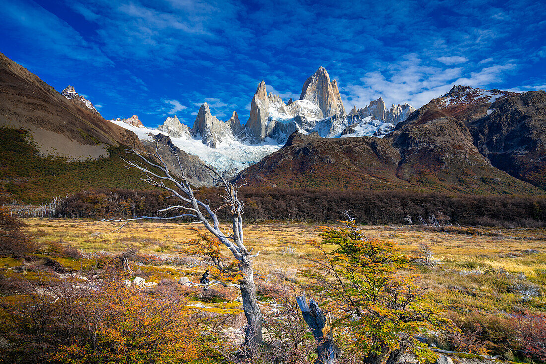 Panoramablick auf den Berg Fitz Roy, Nationalpark Los Glaciares, UNESCO-Weltkulturerbe, Patagonien, Argentinien, Südamerika