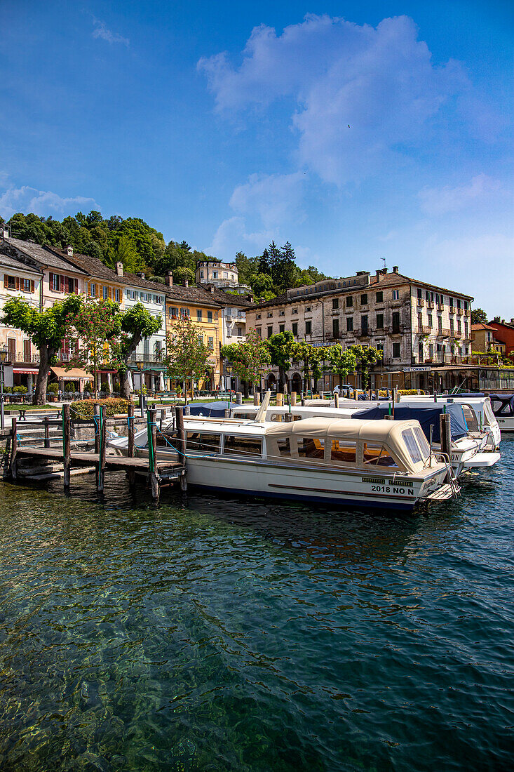 The dock of Orta, Orta Lake, Novara distrct, Piedmont, Italian Lakes, Italy, Europe
