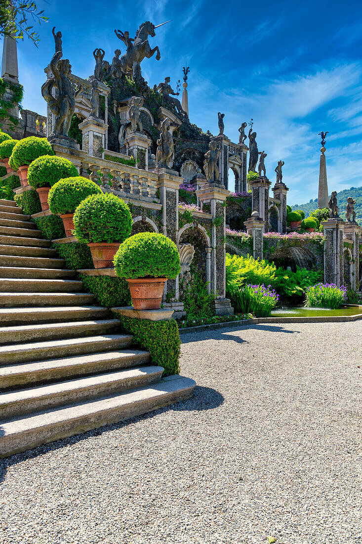 Die Gärten des Palazzo Borromeo, Isola Bella, Lago Maggiore, Bezirk Verbania, Piemont, Italienische Seen, Italien, Europa