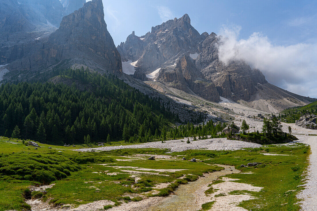 Cimon della Pala in summer, Venegia Valley, Pale di San Martino Park, Dolomites, Trentino, Italy, Europe