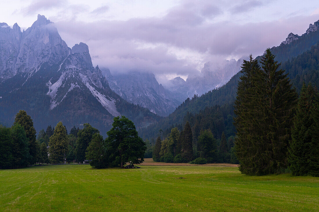 Pale di San Martino mountain range at sunset, Canali Valley, Dolomites, Trentino, Italy, Europe