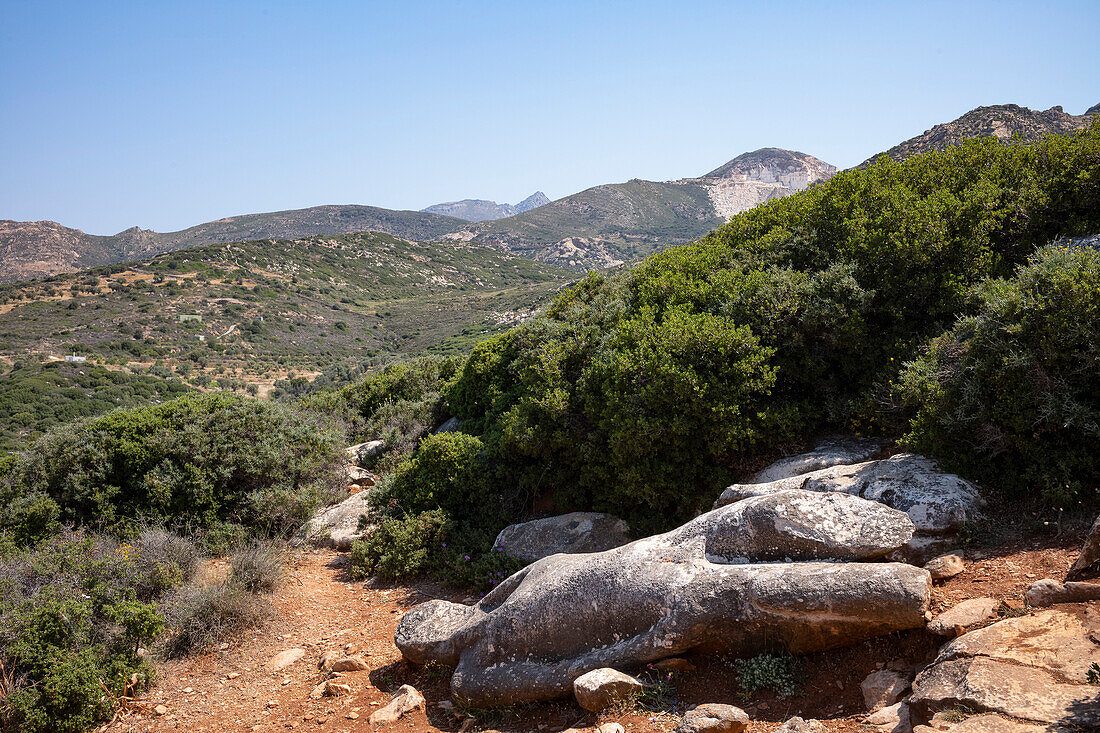 Melanes Koros von Flerio, Statue im alten Steinbruch, Naxos, die Kykladen, Ägäisches Meer, Griechische Inseln, Griechenland, Europa