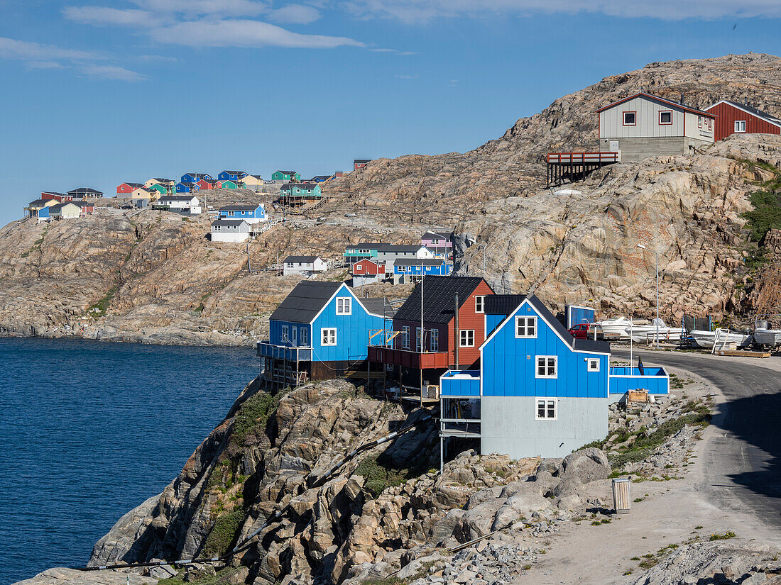 Colorfully painted houses in the small town of Uummannaq on Uummannaq Island, Greenland, Denmark, Polar Regions