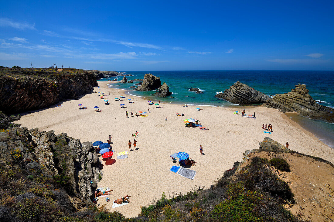 Sandstrand von Samouqueira, Vicentina Küste, Porto Covo, Sines, Alentejo, Portugal, Europa