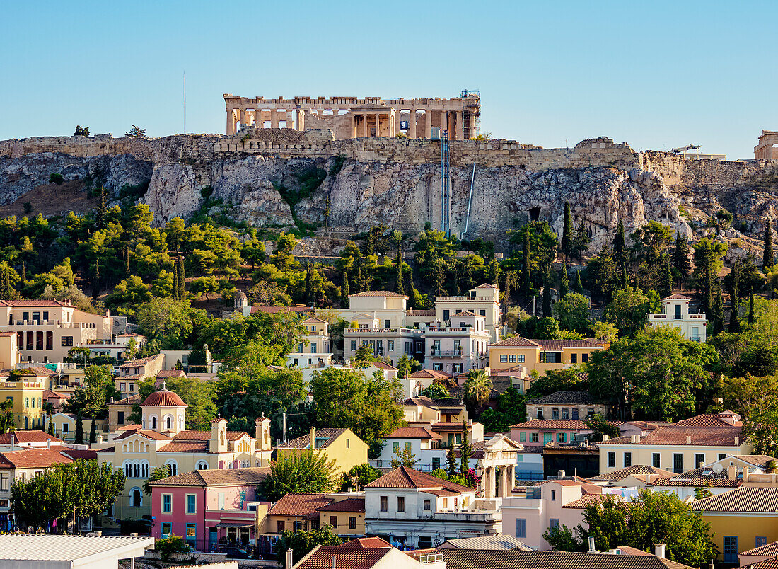 View towards Acropolis, UNESCO World Heritage Site, Athens, Attica, Greece, Europe