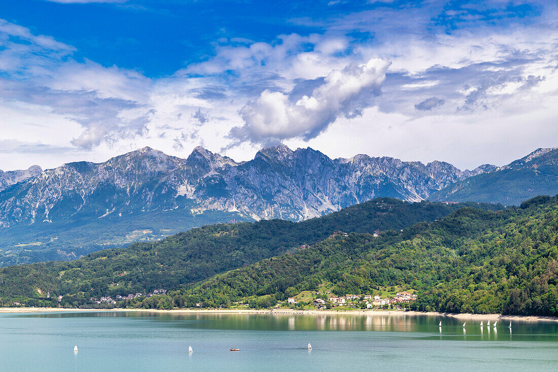 Lake Santa Croce, Alpago, Belluno, Dolomites, Veneto, Italy, Europe