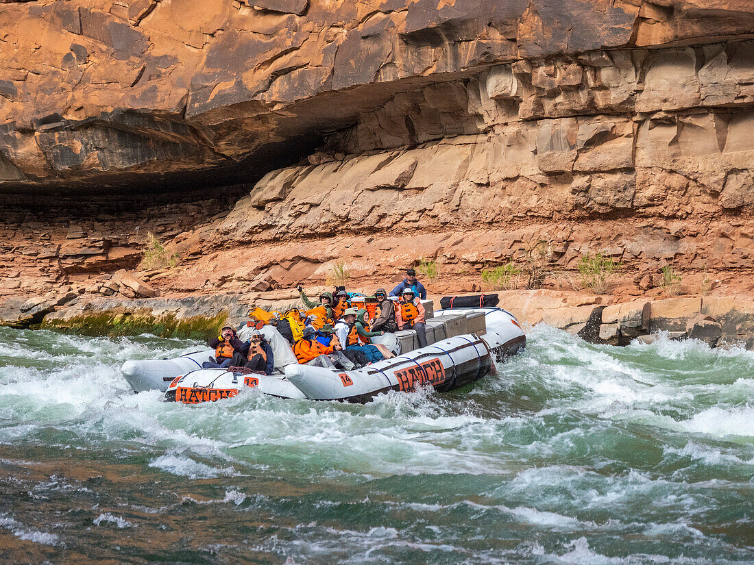 Commercial rafters run the Sheer Wall Rapid, just past river mile 14, Grand Canyon National Park, Arizona, United States of America, North America