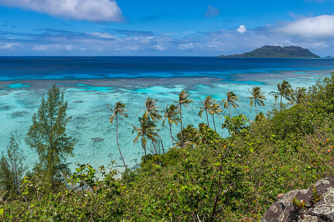 View over the lagoon of Aukena island, Gambier archipelago, French Polynesia, South Pacific, Pacific