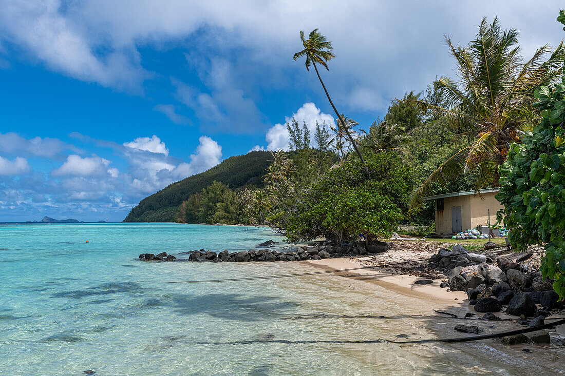Beach on Aukena island, Gambier archipelago, French Polynesia, South Pacific, Pacific