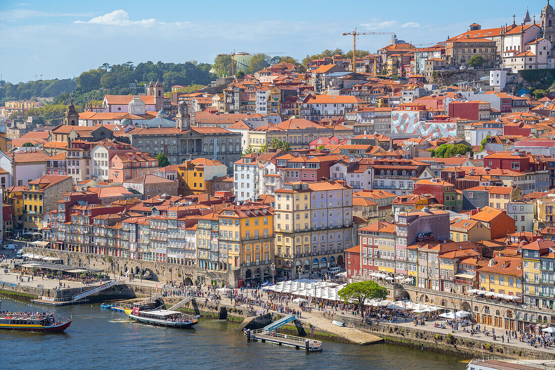 View of terracota rooftops of The Ribeira district from Dom Luis I bridge, UNESCO World Heritage Site, Porto, Norte, Portugal, Europe