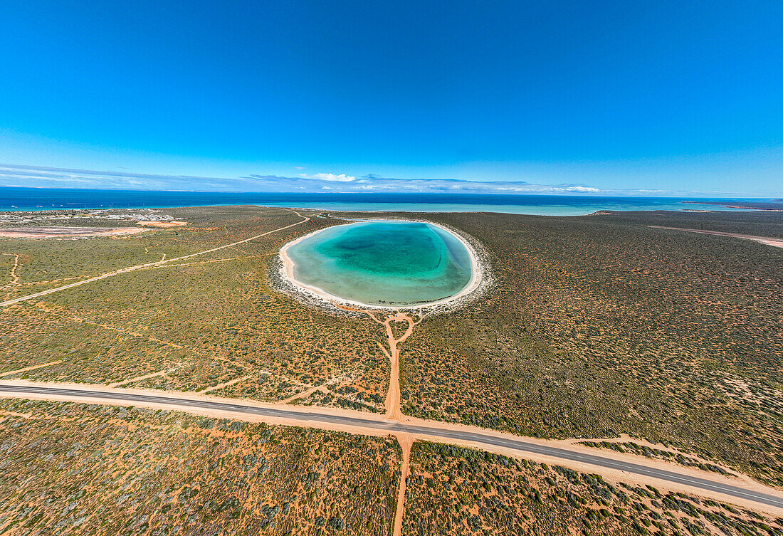 Aerial of Little Lagoon, Denham, Shark Bay, UNESCO World Heritage Site, Western Australia, Australia, Pacific