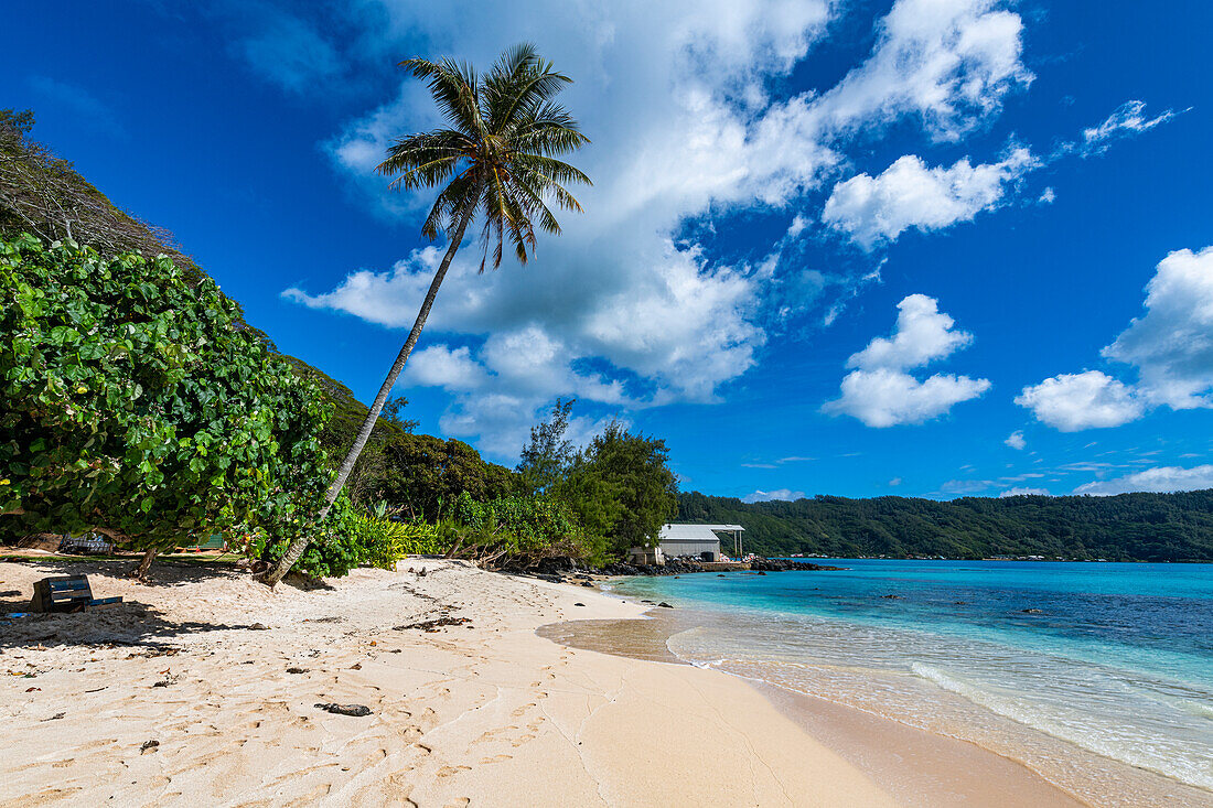 White sand beach in Rikitea village, Mangareva, Gambier archipelago, French Polynesia, South Pacific, Pacific