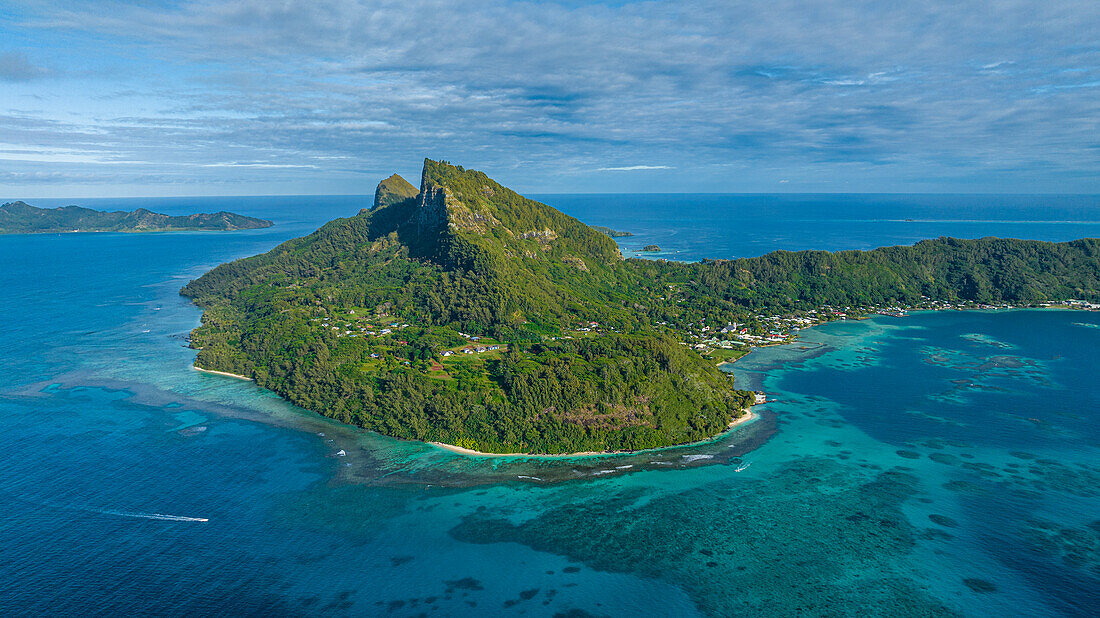 Aerial of Mangareva, Gambier archipelago, French Polynesia, South Pacific, Pacific