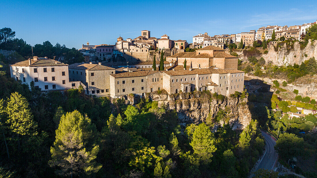 Aerial of Cuenca, UNESCO World Heritage Site, Castilla-La Mancha, Spain, Europe