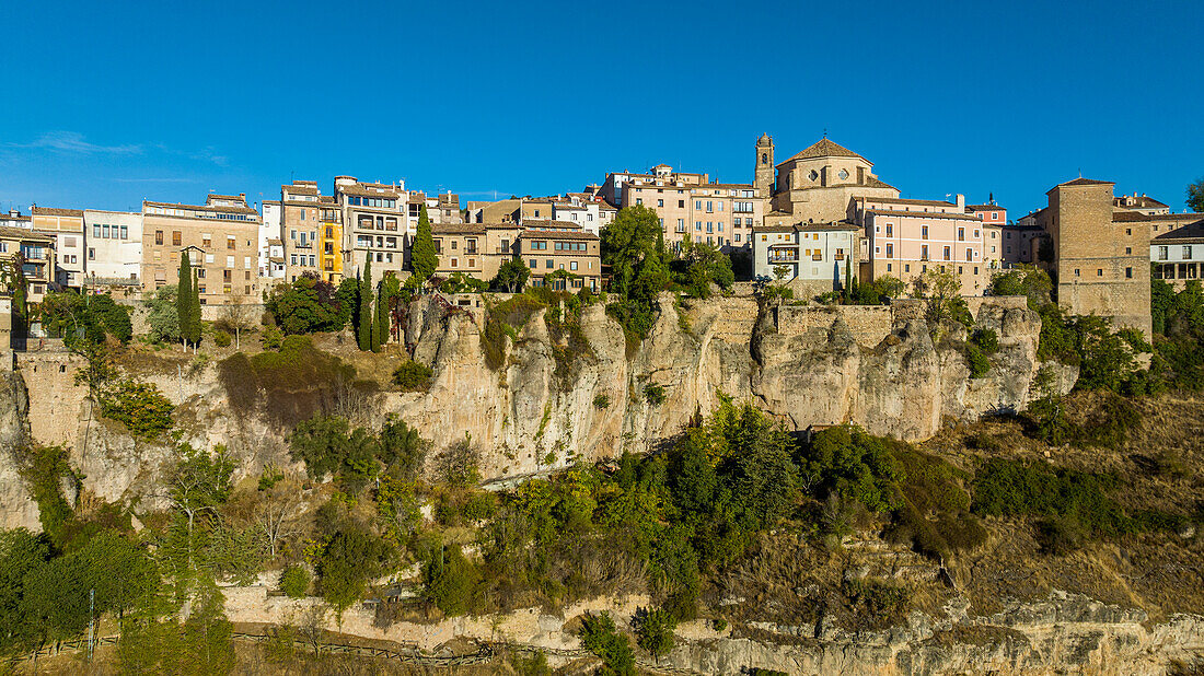 Aerial of Cuenca, UNESCO World Heritage Site, Castilla-La Mancha, Spain, Europe