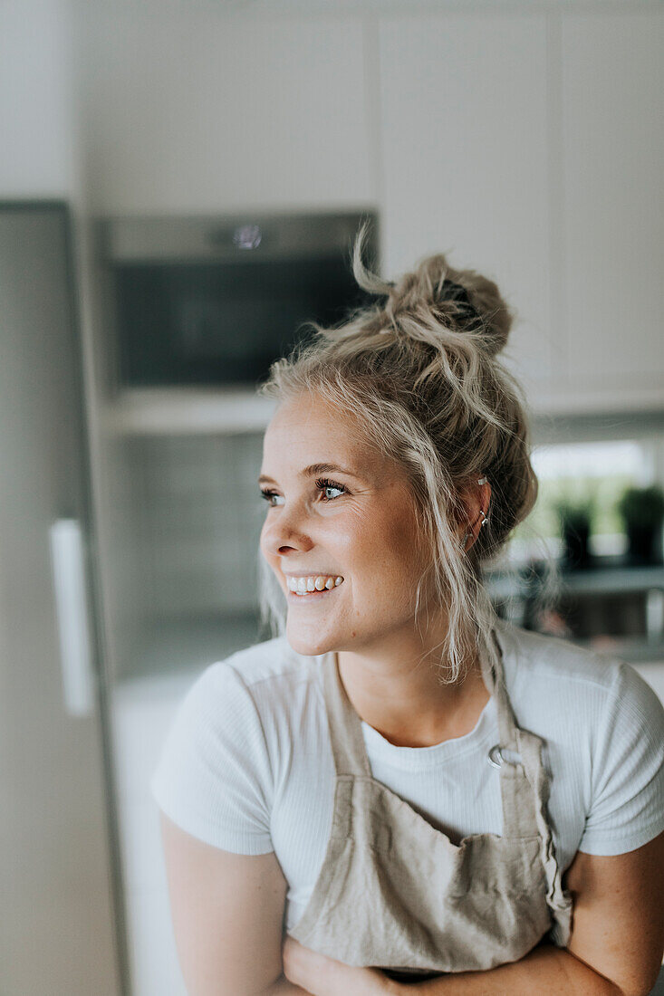 Smiling woman looking away