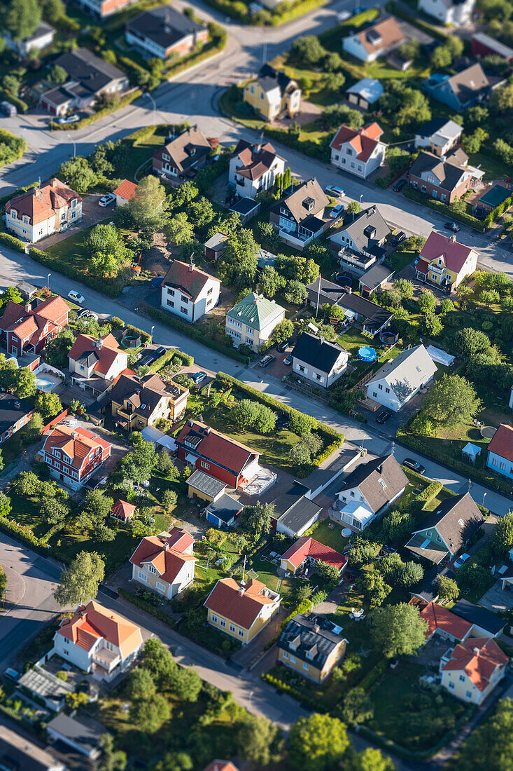 Aerial view of residential buildings