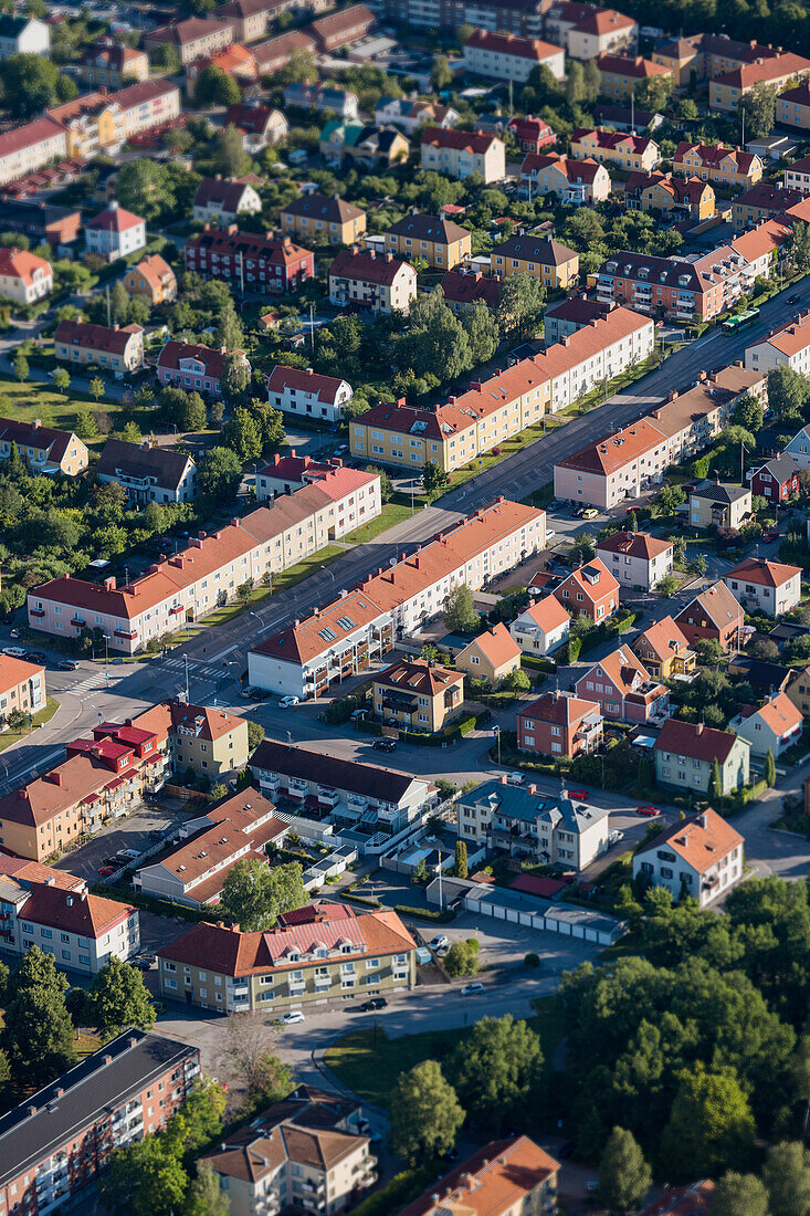 Aerial view of residential buildings