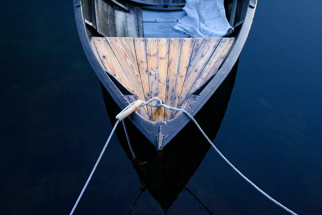 Moored boat, high angle view