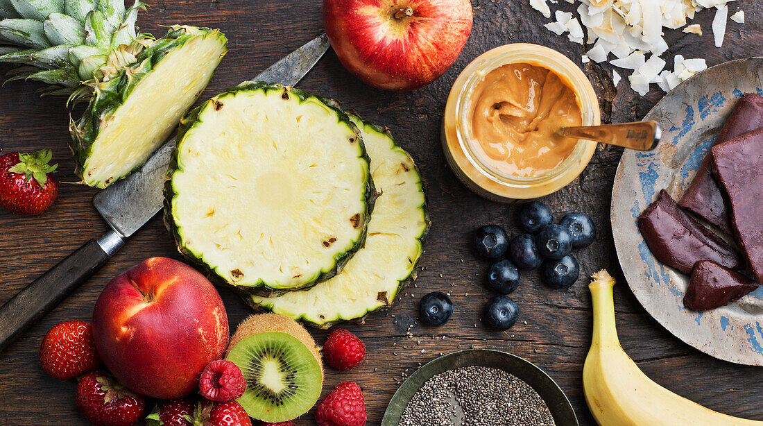 Fruits, chocolate and peanut butter