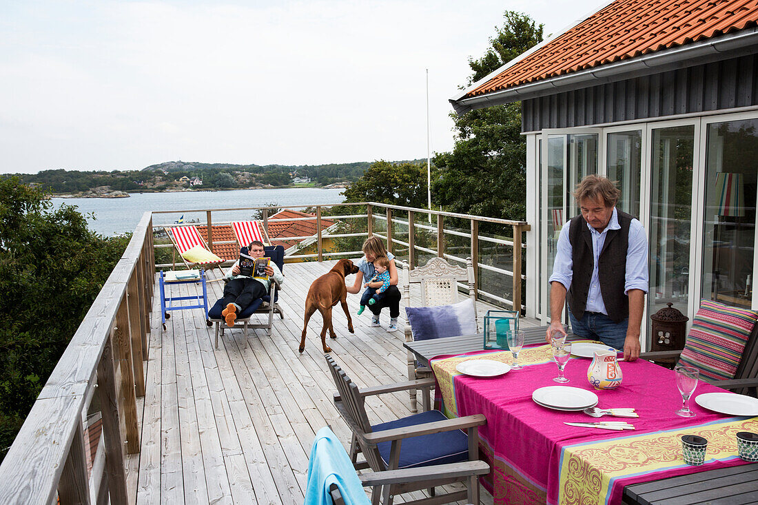 Family on patio