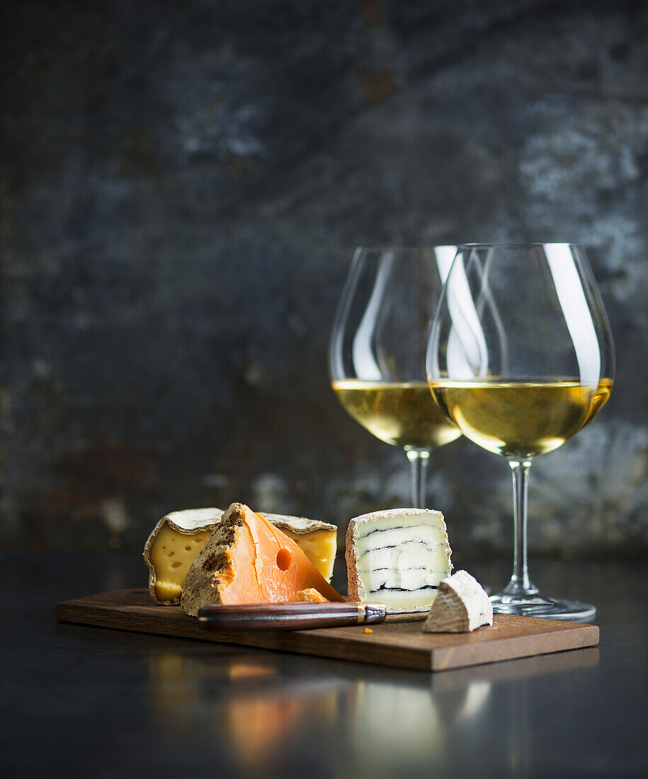 Cheese platter and white wine