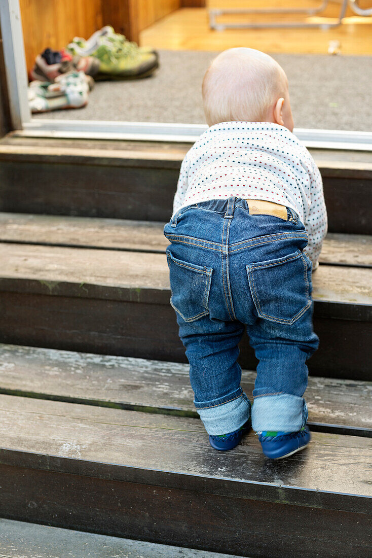 Baby boy on stairs