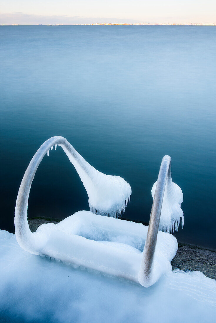 Ice on swim ladder