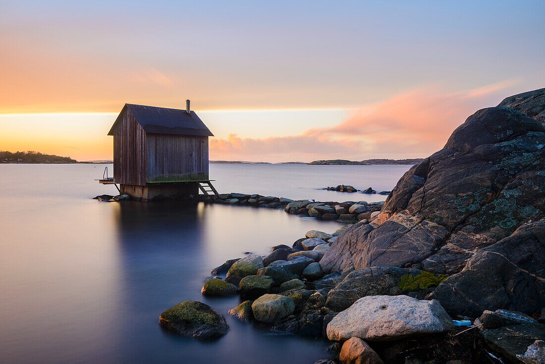 Wooden hut at coast