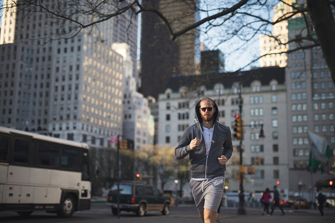 Man running in city