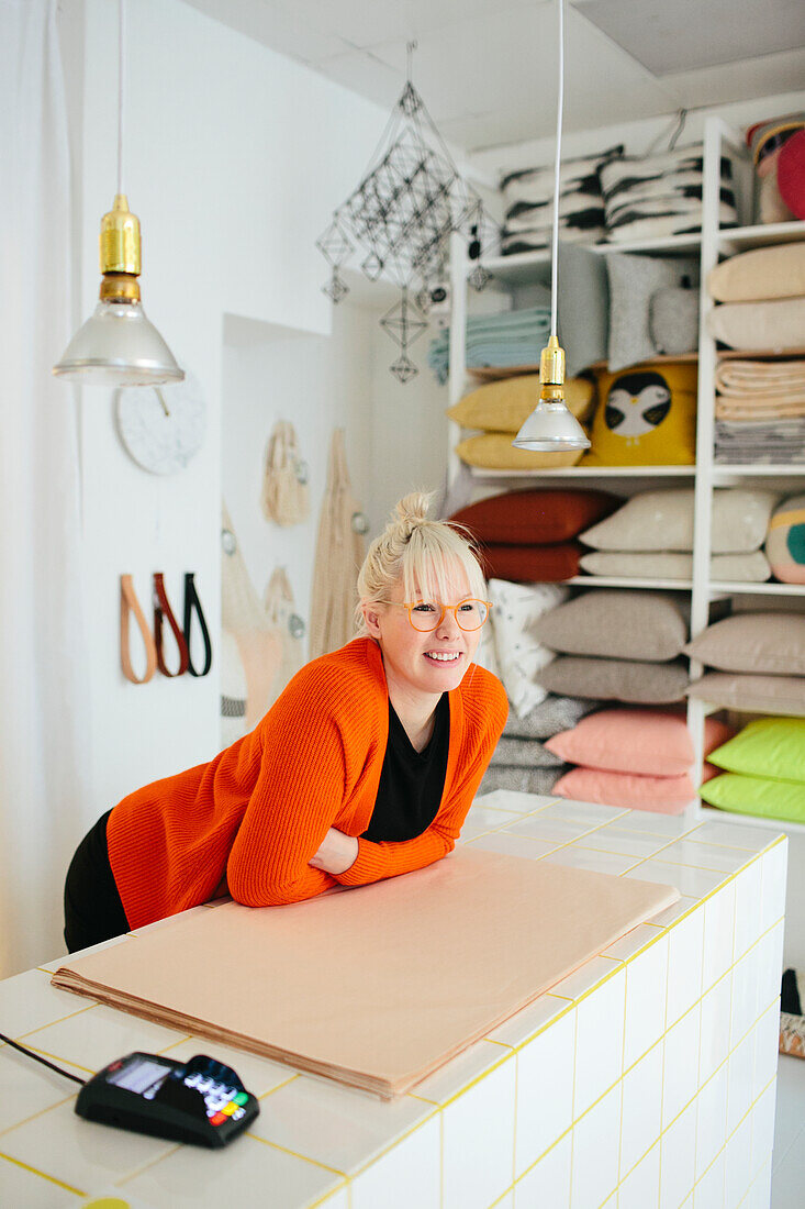 Woman working in shop