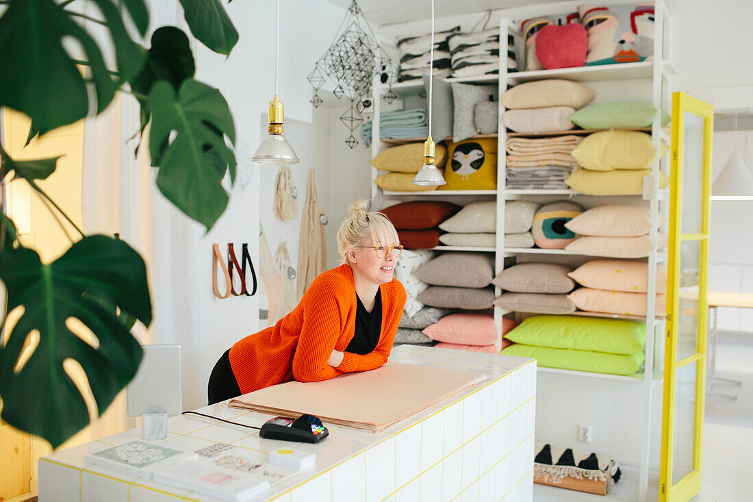 Woman working in shop