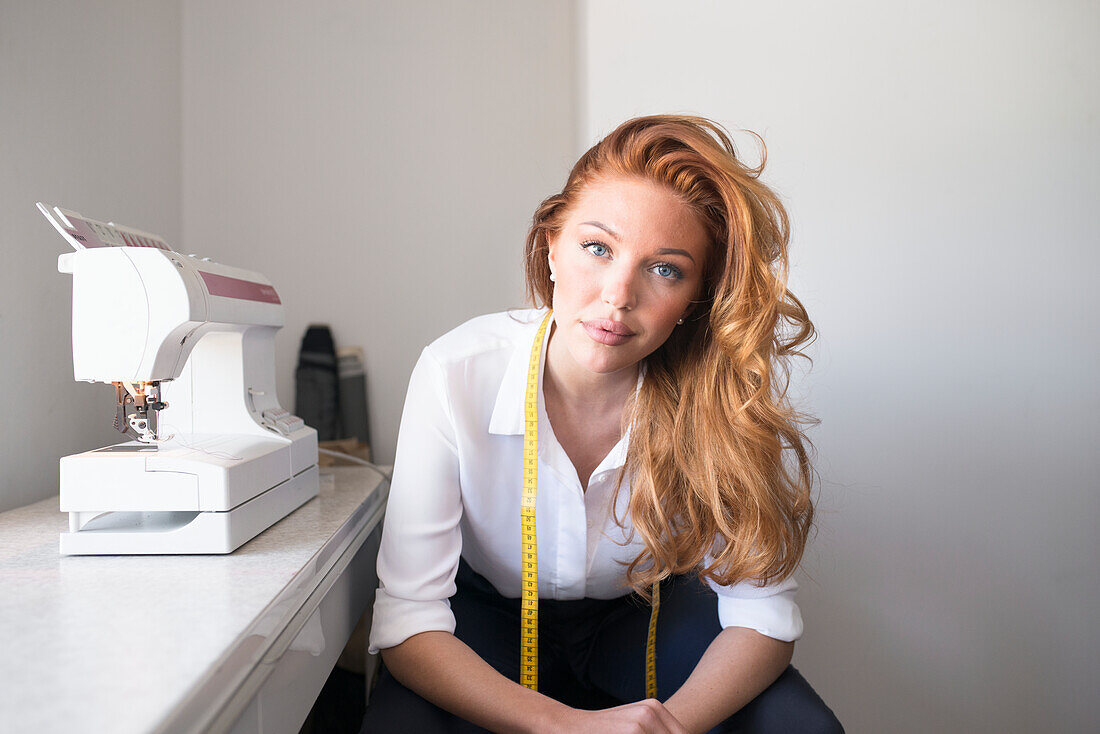 Portrait of woman in textile workshop