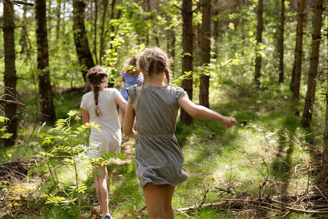 Three girls in a forest