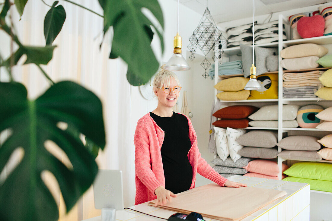 Woman working in shop