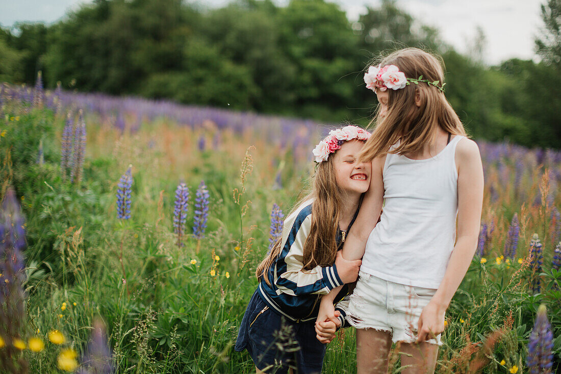 Sisters hugging