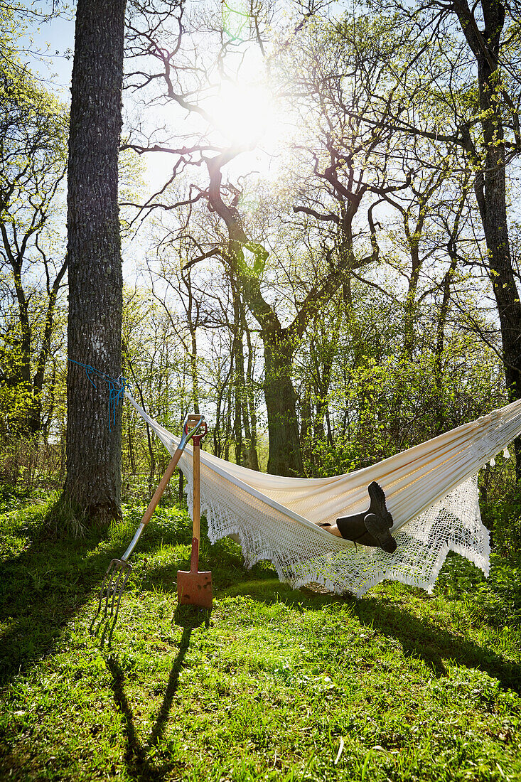 Person resting in hammock