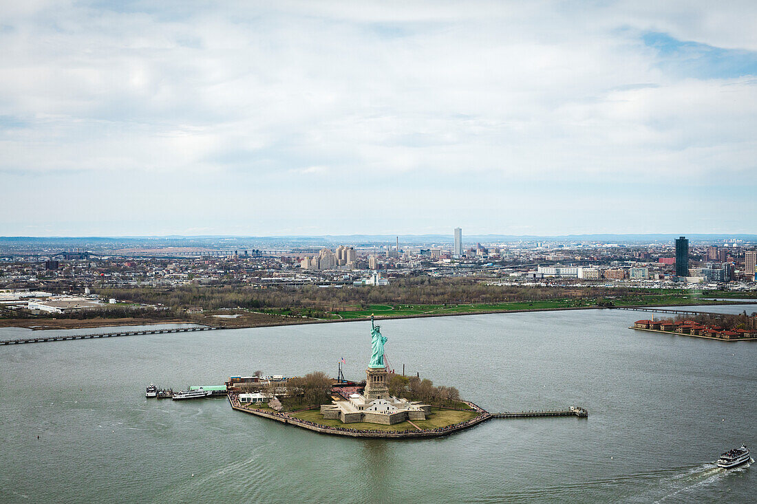 Aerial view of Liberty Island with Statue of Liberty, New York City, USA