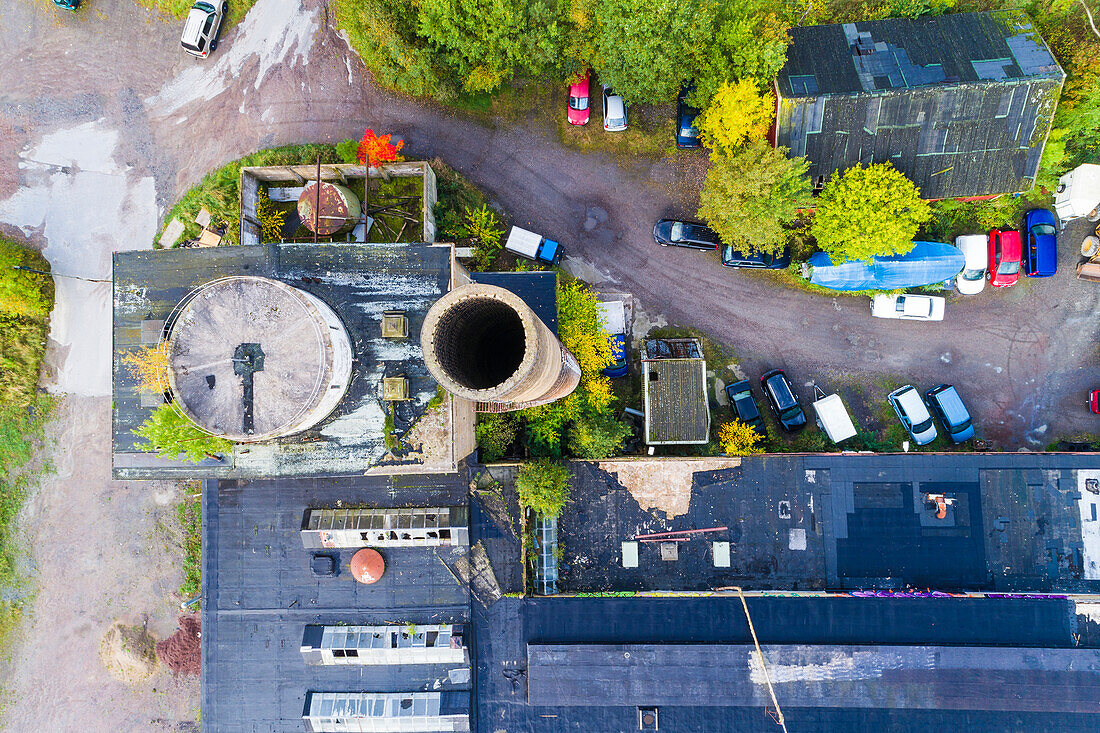 Aerial view of industrial buildings