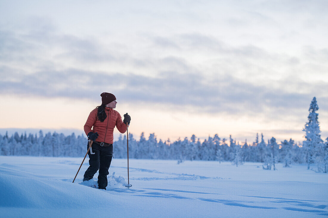 Woman cross-country skiing